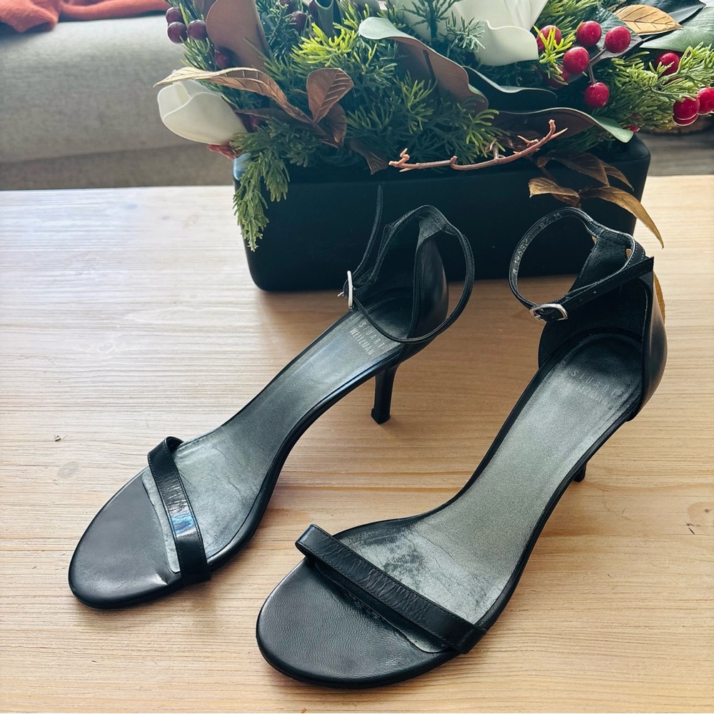 Stuart Weitzman Women's Black Strappy Heels Size 8.5 M Designer Luxury